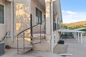 View of patio featuring a mountain view