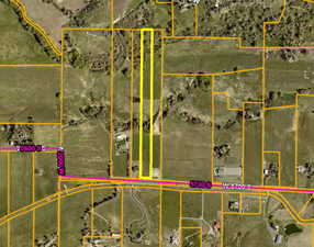 Aerial view of property's location with property boundaries highlighted