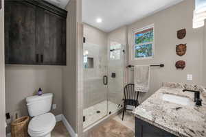 Full bath featuring vanity and a stall shower
