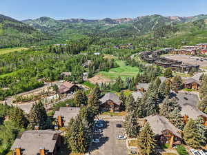 Drone / aerial view of a mountainous background