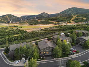 Aerial view at dusk of a mountain view