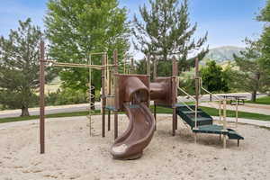Community play area with a mountain view