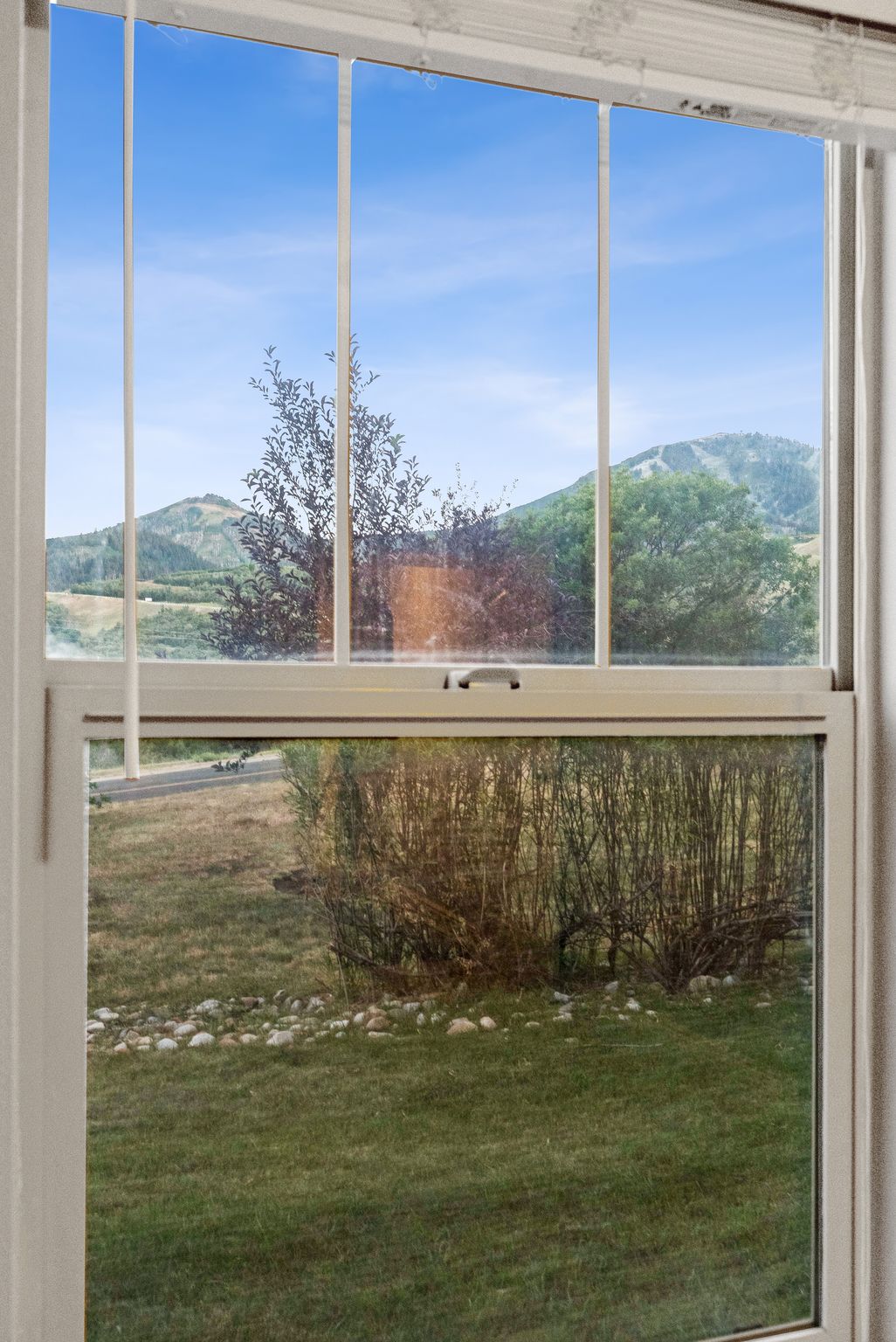 Interior space featuring a mountain backdrop
