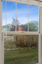 Interior space featuring a mountain backdrop