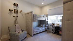 Bedroom with carpet flooring and recessed lighting