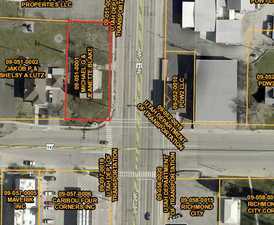 Aerial overview of property's location with property boundaries highlighted