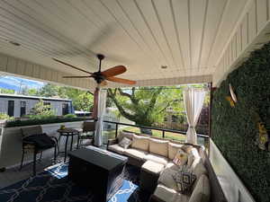 View of patio / terrace with outdoor lounge area and a ceiling fan