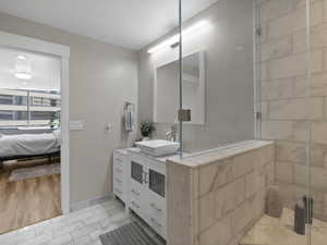 View of walk-in shower