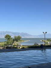 Marina view featuring mountains