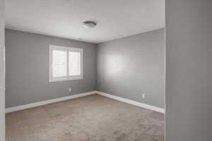 Spare room with carpet and a textured ceiling