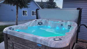 Waterfall  hot tub with LED lighting. . . Ahhhh
