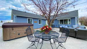 Two patio tables in addition to the Lifetime picnic tables. There are two BBQ grills available too