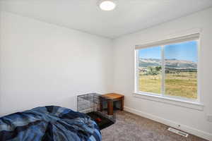 2nd Carpeted bedroom with baseboards and a mountain view
