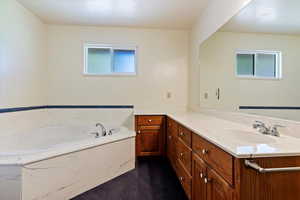 Full bath featuring vanity and a bath