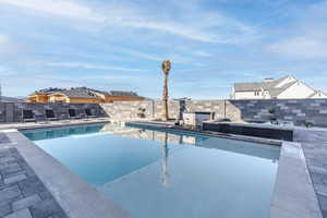 View of pool featuring a patio and a fenced backyard