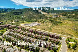 Aerial perspective of suburban area featuring a mountainous background