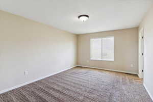 Unfurnished room with carpet and baseboards