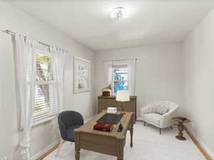 Office with light wood-style flooring