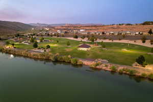 Aerial view of residential area with a water and mountain view