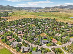 Aerial perspective of suburban area with mountains