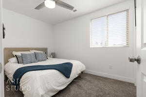 Upstairs bedroom one with queen bed