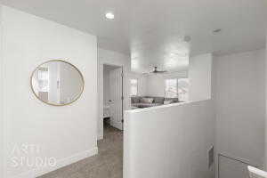 Upstairs hallway from bathroom to living room