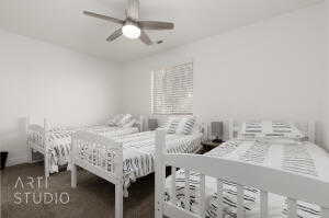 Upstairs bedroom three. Beds can convert to bunks for additional space.