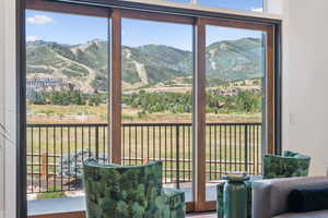 Interior space featuring a mountain view