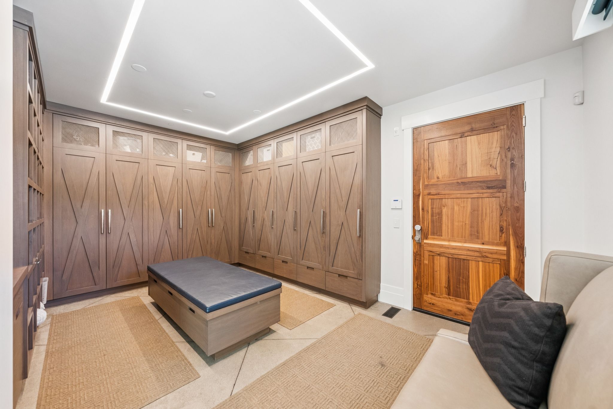 Bedroom with light tile patterned floors