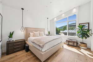 Bedroom with light wood-style flooring