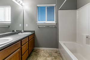 Primary Full bathroom featuring double vanity and shower / bath combination
