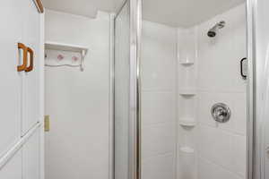 Full bathroom featuring a shower stall