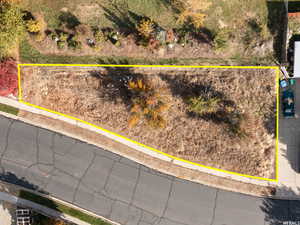 Aerial view of property's location featuring property parcel outlined
