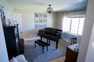 Sitting room featuring a textured ceiling and wood finished floors