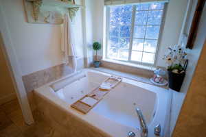 Bathroom featuring plenty of natural light and a tub with jets