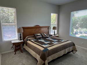 Bedroom featuring carpet flooring and baseboards