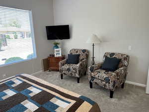 Carpeted bedroom with baseboards