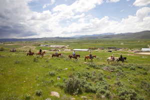 Mountain view with agricultural land and rural landscape