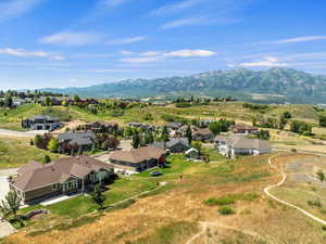 Aerial view of residential area with mountains