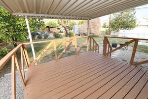 Wooden terrace featuring a fenced backyard