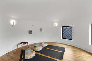 Dining space featuring light wood-style flooring