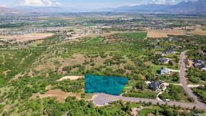 Bird's eye view of a mountainous background