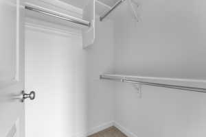 Spacious closet with carpet floors