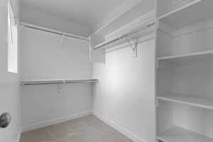 Spacious closet featuring carpet