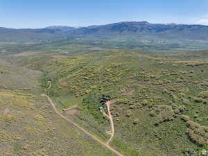 Bird's eye view of a mountainous background