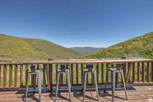Wooden terrace with a mountain view