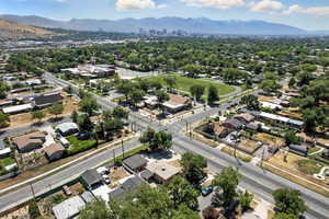 Aerial view of a mountain backdrop