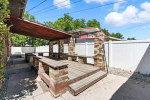 Fenced backyard with a deck