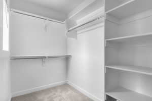 Walk in closet with carpet