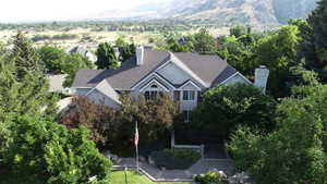 Drone / aerial view of a mountain backdrop